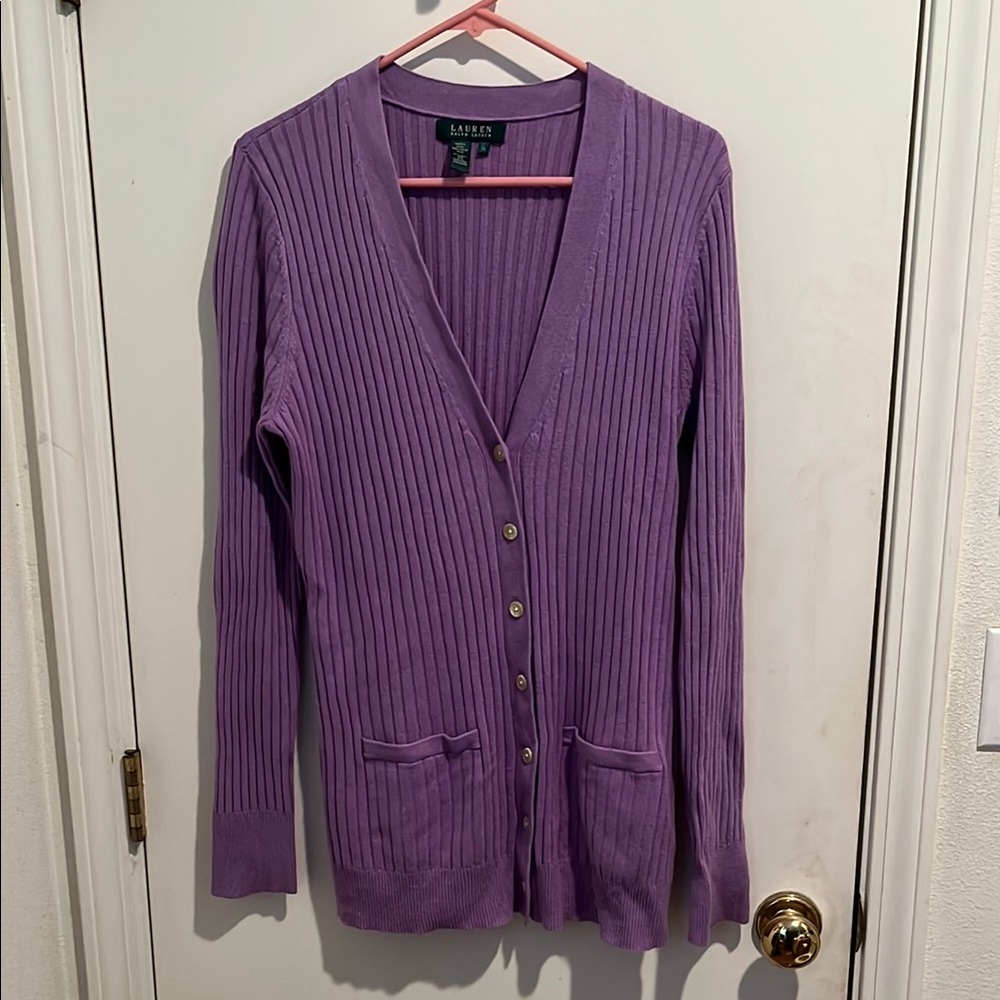 Lauren Ralph Lauren Lavender Ribbed Cardigan